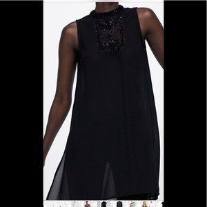 Beaded black long tunic blouse